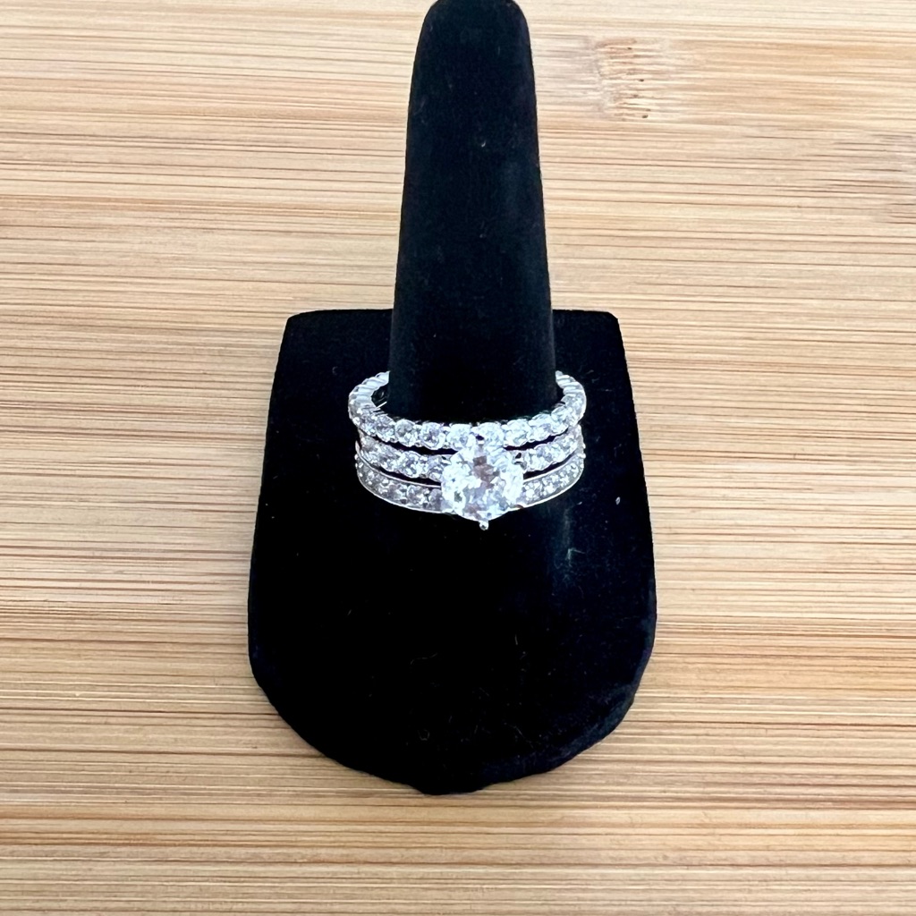 Cz Wedding Ring And Bands Set 925 Sterling Silver Ring, Size 8